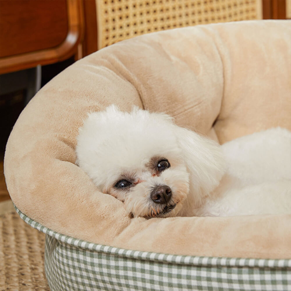 Cama para mascotas a cuadros con envolvente cálido extra elevado Cama calmante para perros