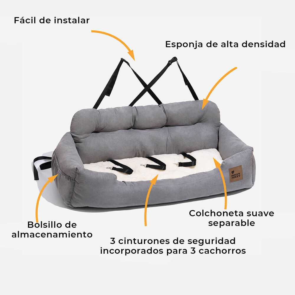 Cama de Asiento Trasero para Perros de Tamaño Mediano a Grande con Refuerzo para Viajes en Coche