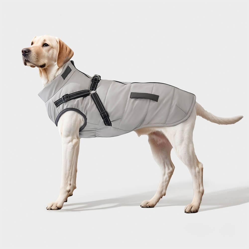 Chaqueta con arnés para perros ajustable, impermeable y cálida para exteriores