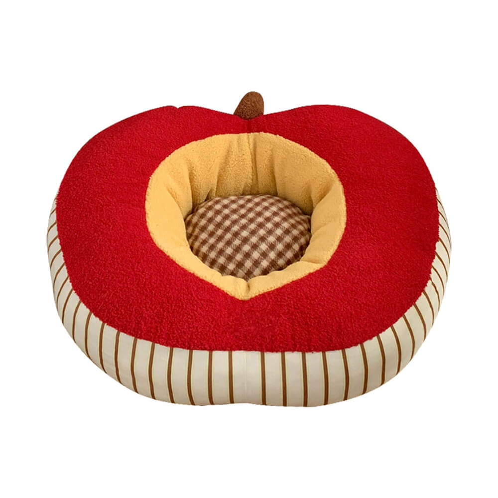 Cama para perros y gatos lavable, suave y acogedora, de felpa en forma de manzana