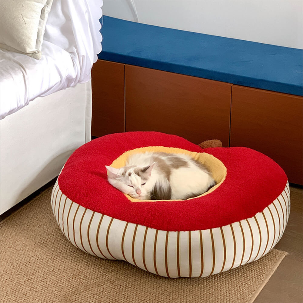 Cama para perros y gatos lavable, suave y acogedora, de felpa en forma de manzana