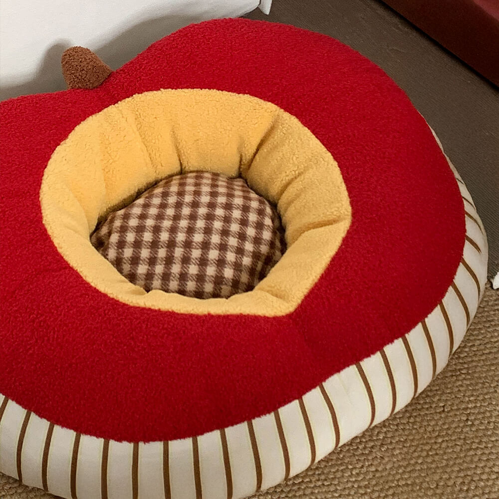 Cama para perros y gatos lavable, suave y acogedora, de felpa en forma de manzana