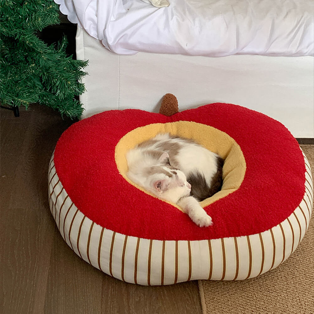 Cama para perros y gatos lavable, suave y acogedora, de felpa en forma de manzana