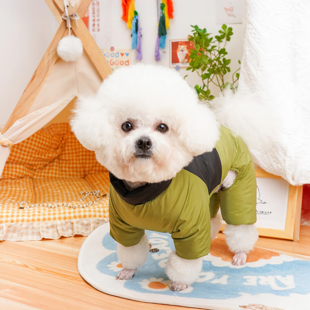 Abrigo para perros de cuatro patas para exteriores, resistente al agua y al viento, con abertura en la parte posterior