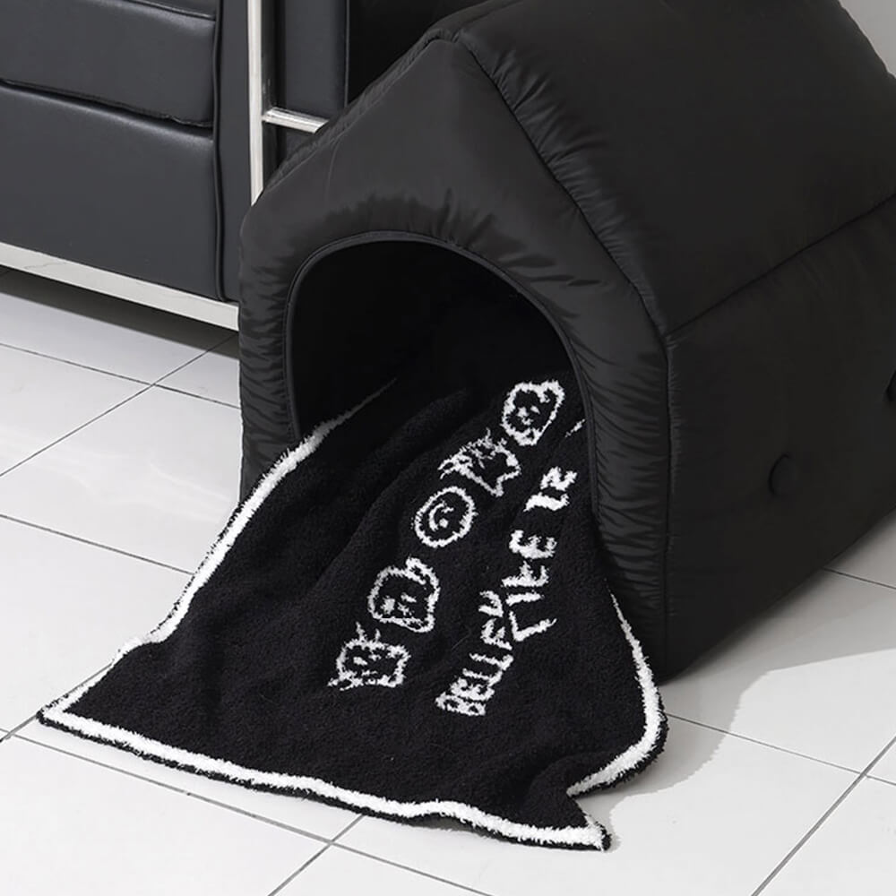 Manta reversible para perros y gatos con estampado de doble cara en blanco y negro