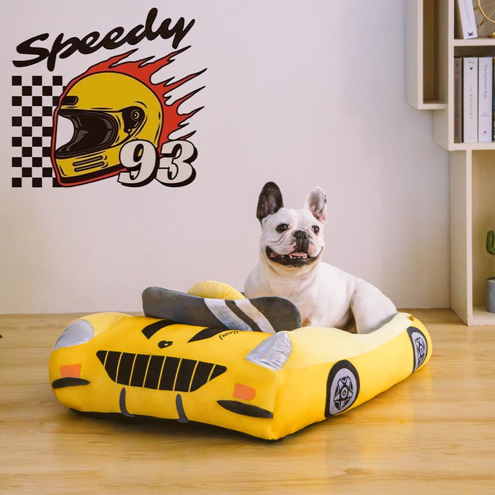 FUNNYFUZZY - Cama para perros con soporte para coche de carreras elegante - Glamour Drive