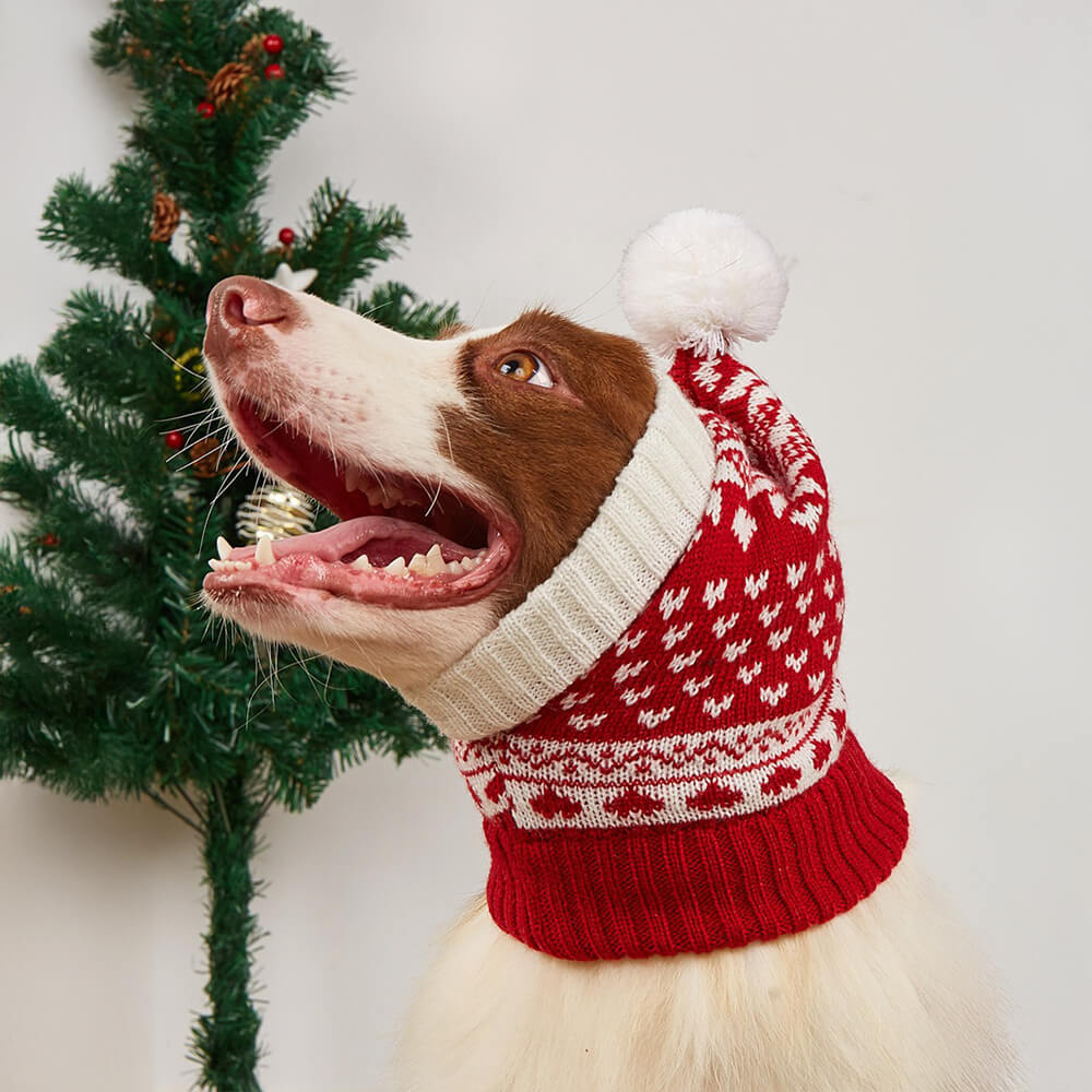 Gorro de punto cálido para perro y gato con copos de nieve y reno navideño