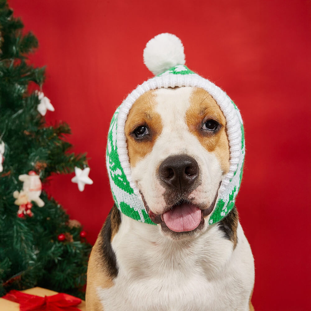 Gorro de punto cálido para perro y gato con copos de nieve y reno navideño