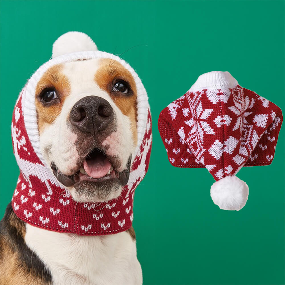 Gorro de punto cálido para perro y gato con copos de nieve y reno navideño