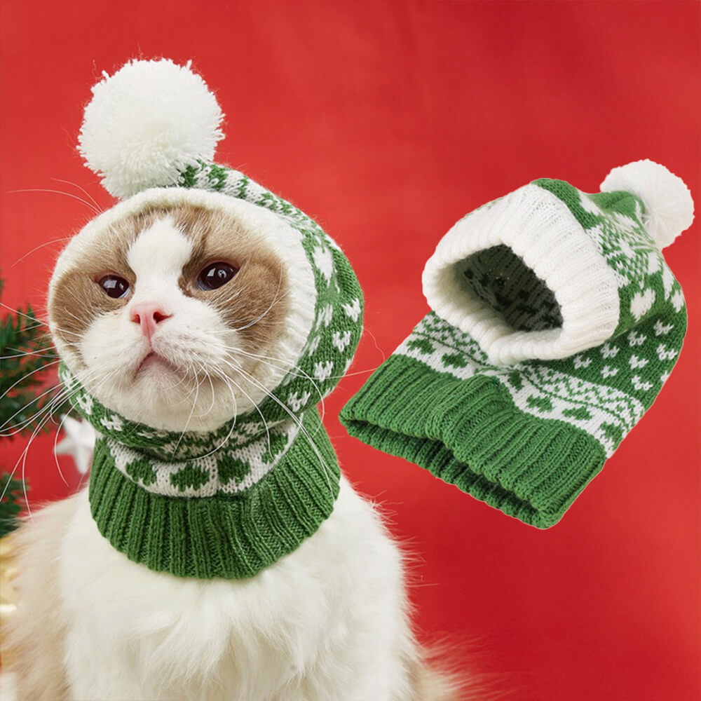 Gorro de punto cálido para perro y gato con copos de nieve y reno navideño