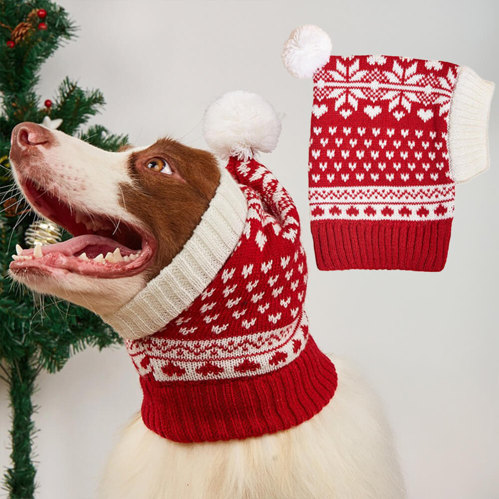 Gorro de punto cálido para perro y gato con copos de nieve y reno navideño