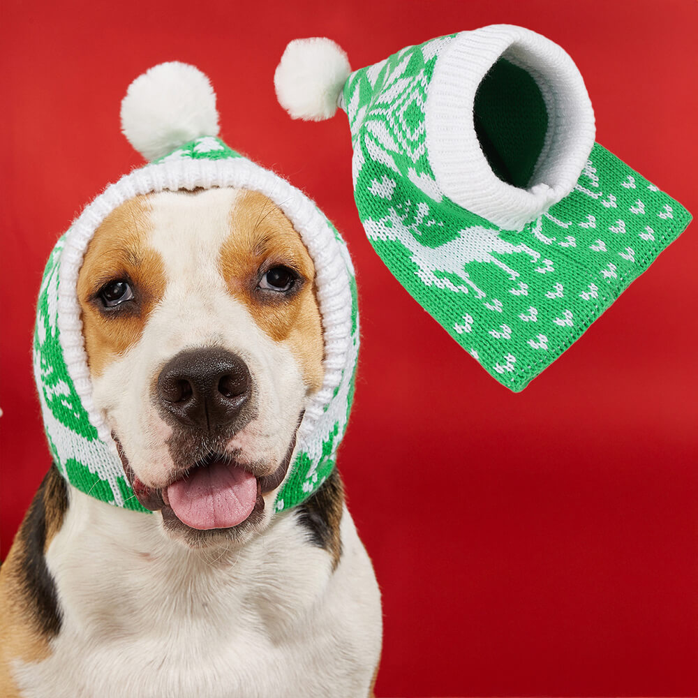 Gorro de punto cálido para perro y gato con copos de nieve y reno navideño