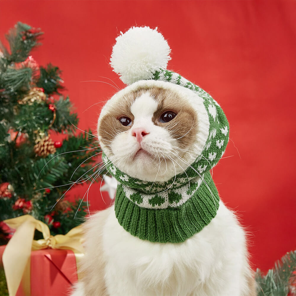 Gorro de punto cálido para perro y gato con copos de nieve y reno navideño