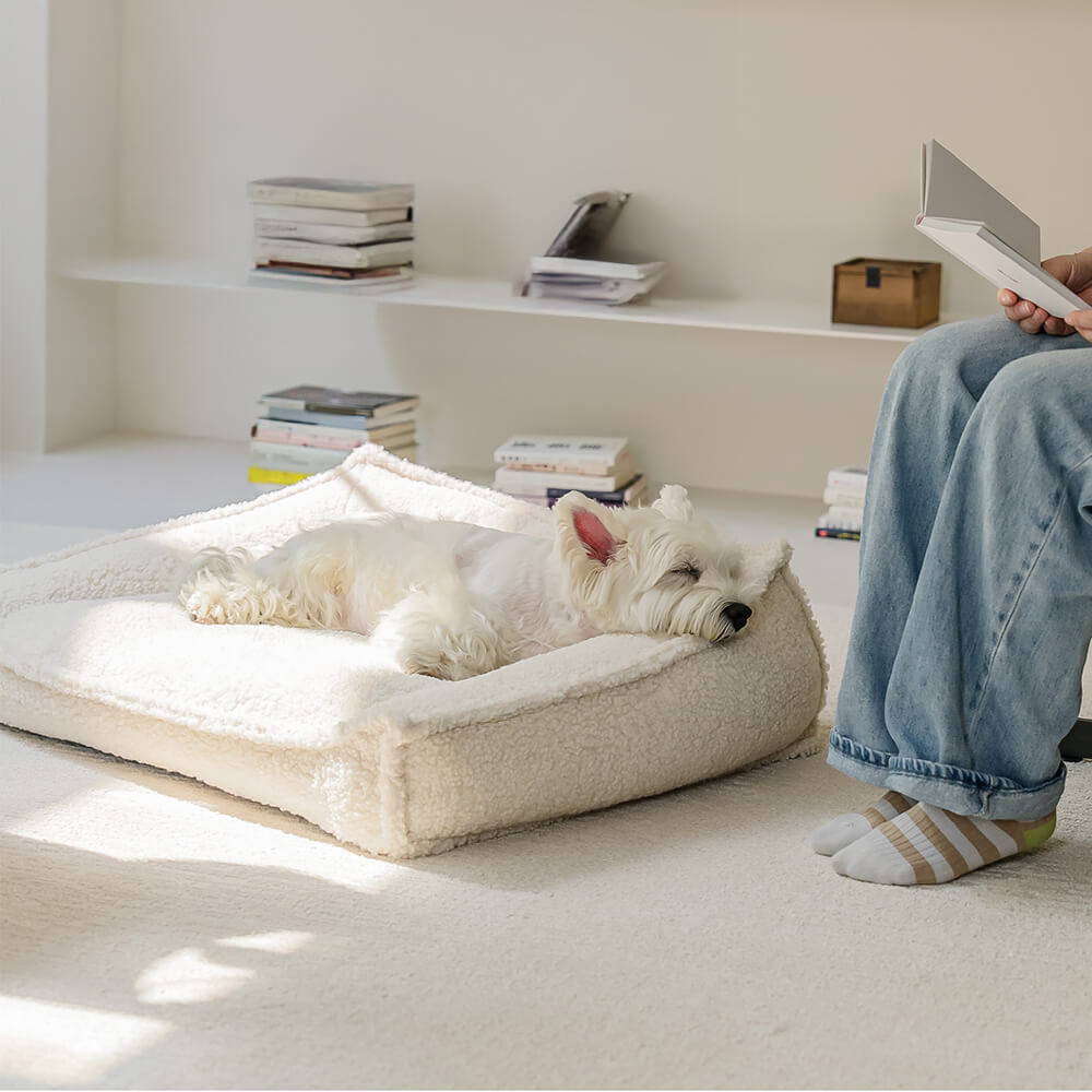 Cama ortopédica de tela de peluche con soporte curvo, impermeable, para perros y gatos