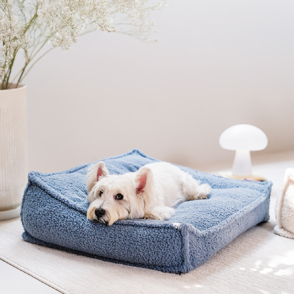 Cama ortopédica de tela de peluche con soporte curvo, impermeable, para perros y gatos