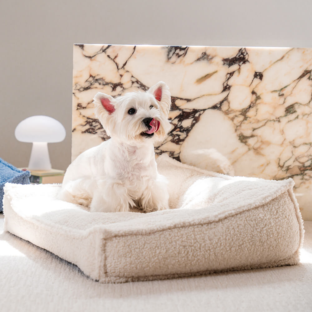 Cama ortopédica de tela de peluche con soporte curvo, impermeable, para perros y gatos