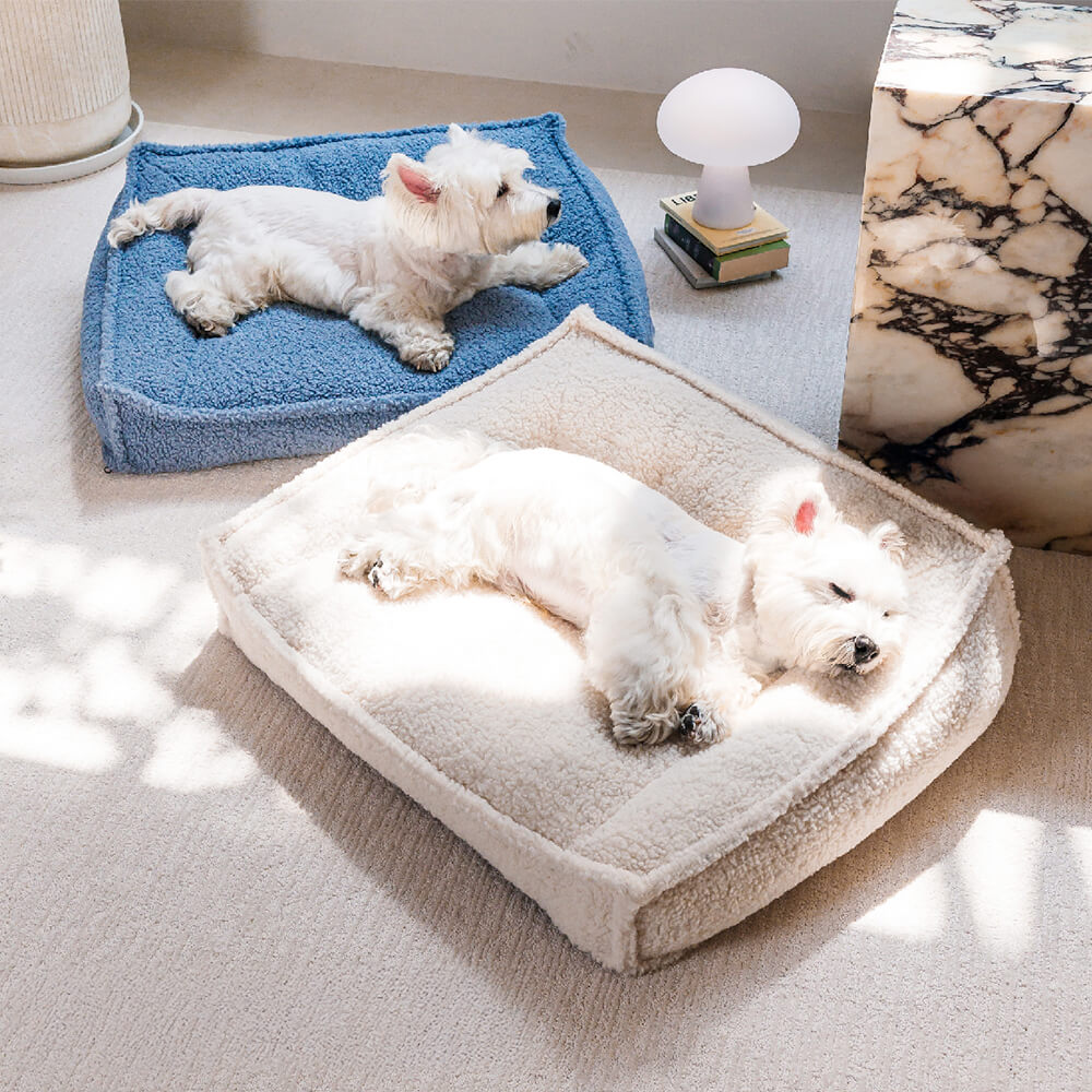 Cama ortopédica de tela de peluche con soporte curvo, impermeable, para perros y gatos