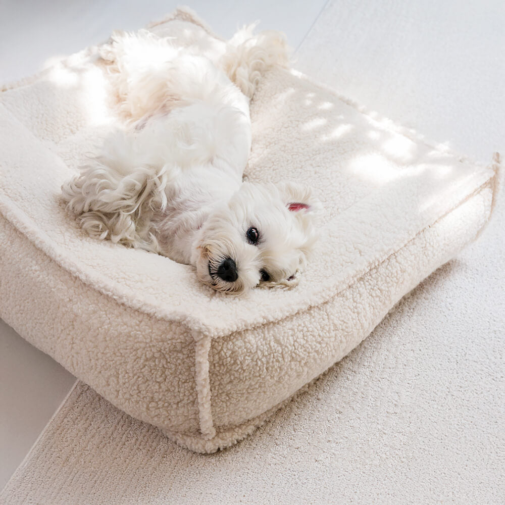 Cama ortopédica de tela de peluche con soporte curvo, impermeable, para perros y gatos