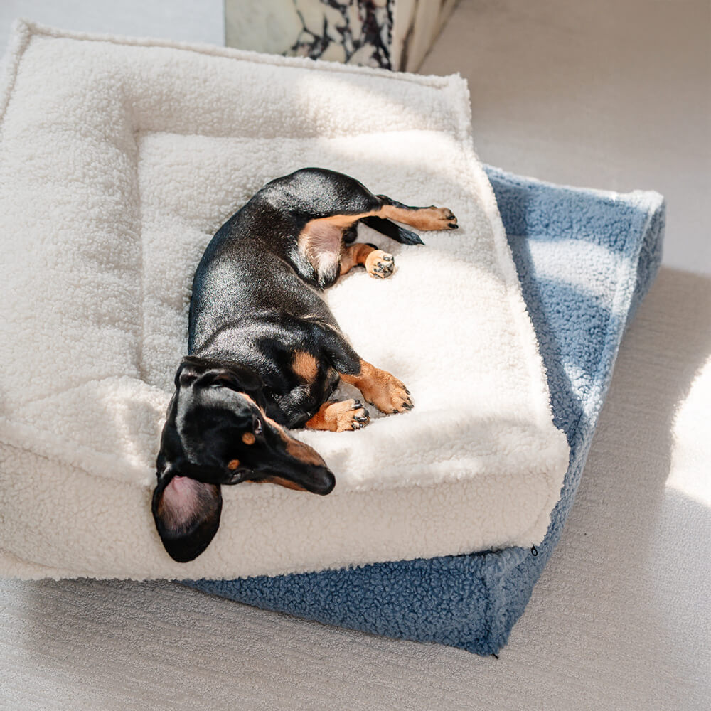 Cama ortopédica de tela de peluche con soporte curvo, impermeable, para perros y gatos