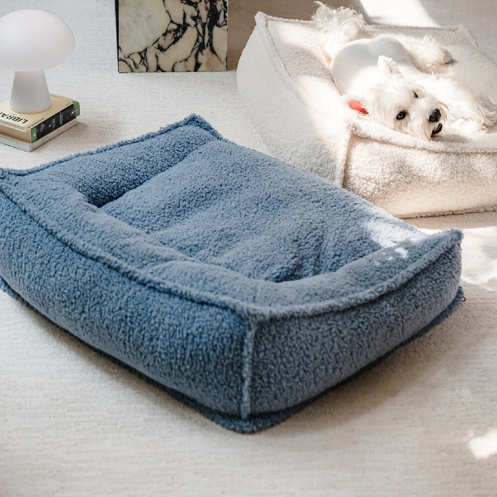 Cama ortopédica de tela de peluche con soporte curvo, impermeable, para perros y gatos