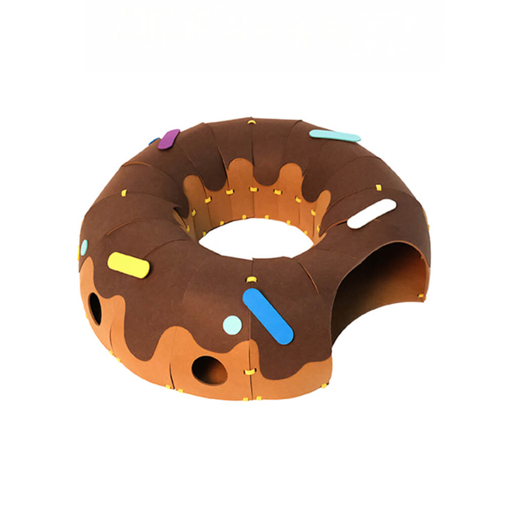 Túnel de juego de fieltro en forma de dona para gatos - Divertido y acogedor túnel para gatos