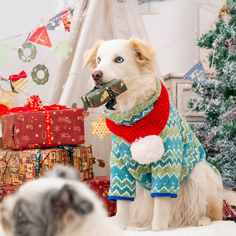 Suéter de punto para perro con diseño festivo de Papá Noel y reno