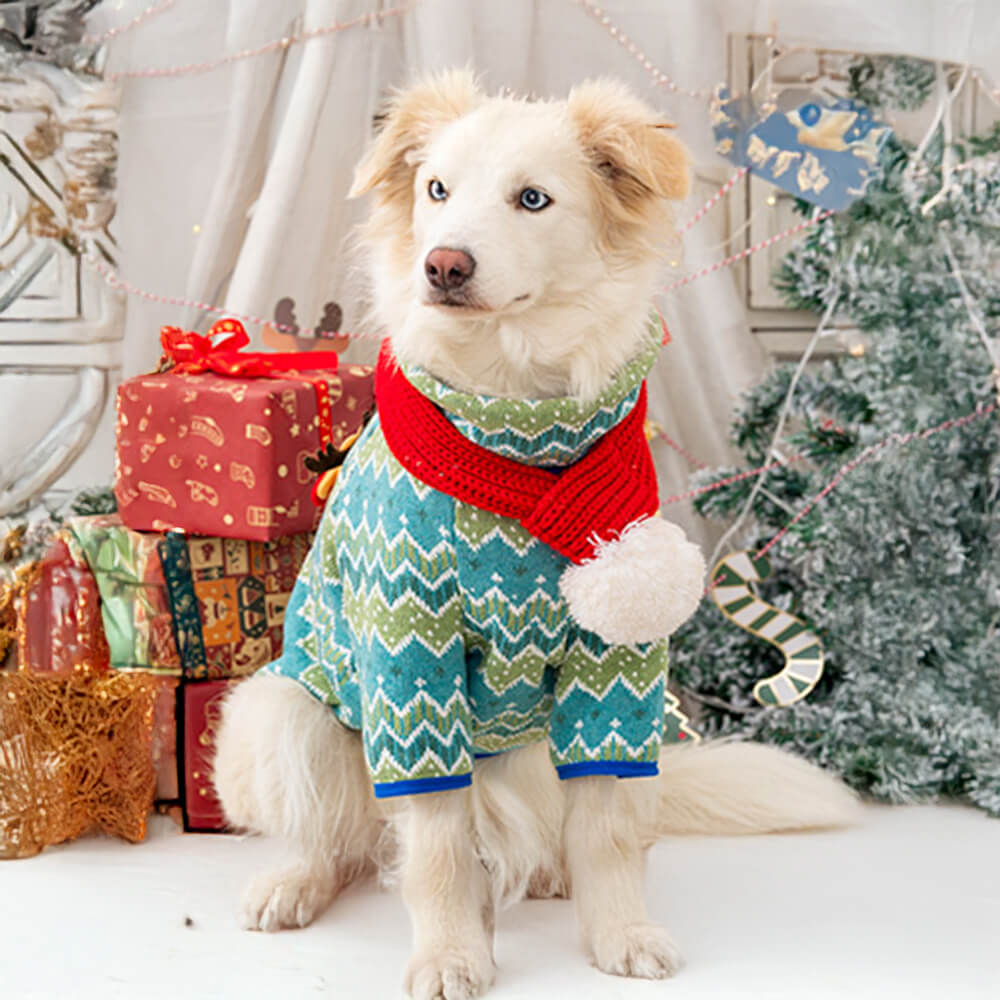 Suéter de punto para perro con diseño festivo de Papá Noel y reno