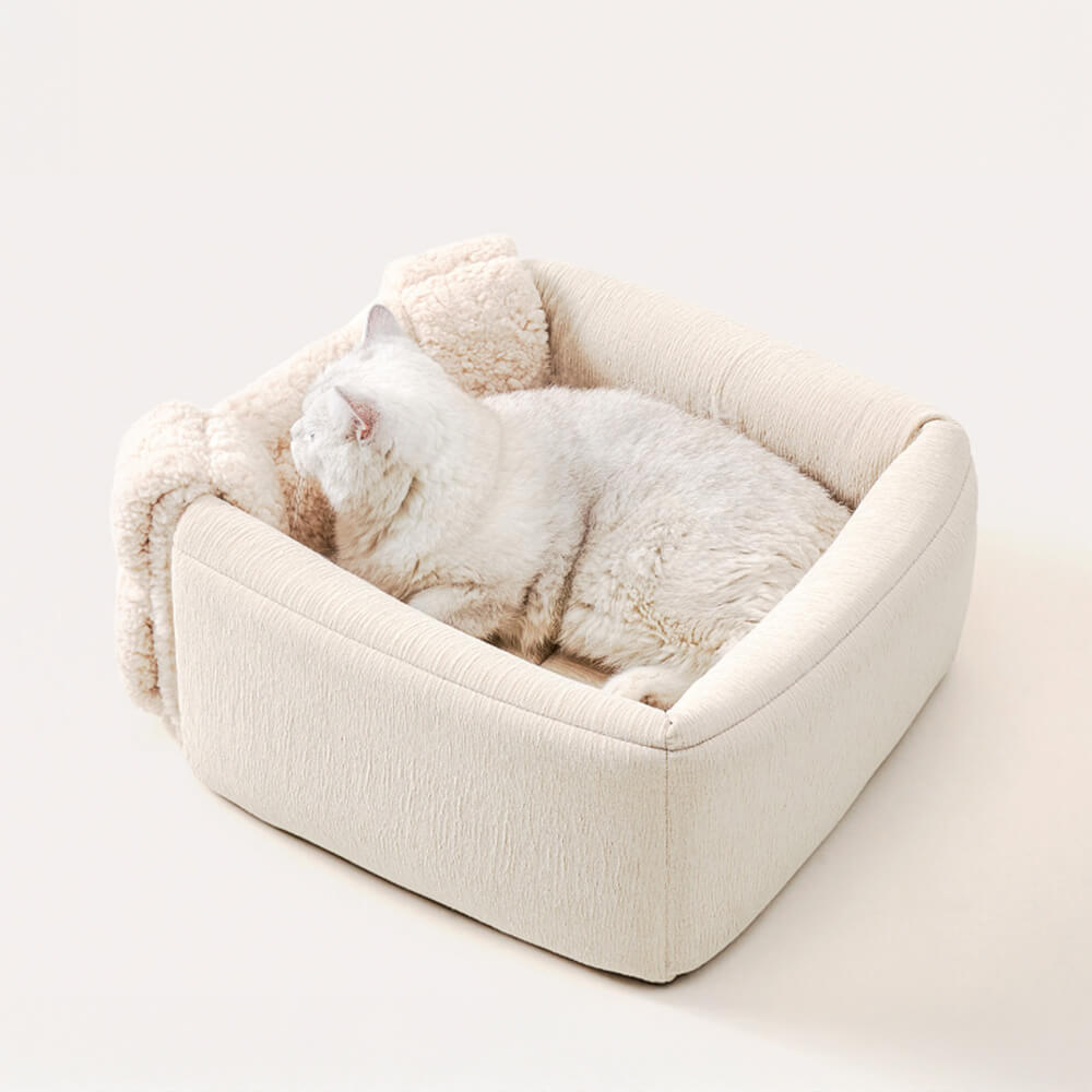 Cama convertible cuadrada y acogedora para gatos con diseño tejido a mano