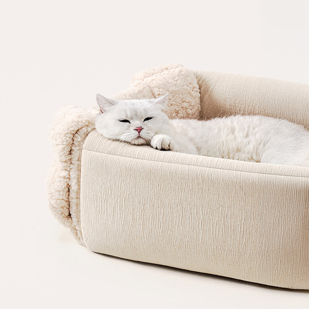 Cama convertible cuadrada y acogedora para gatos con diseño tejido a mano