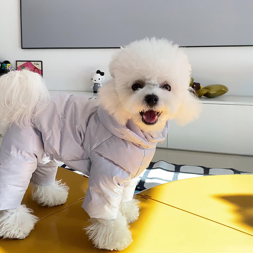 Abrigo con capucha impermeable y de plumón cálido de lujo para perros con cierre a presión en la espalda