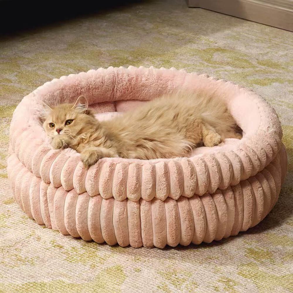 Cama para perros y gatos de piel sintética de conejo, redonda y cálida, estilo minimalista