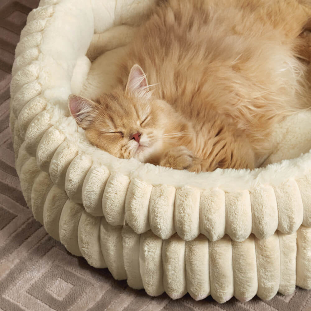 Cama para perros y gatos de piel sintética de conejo, redonda y cálida, estilo minimalista