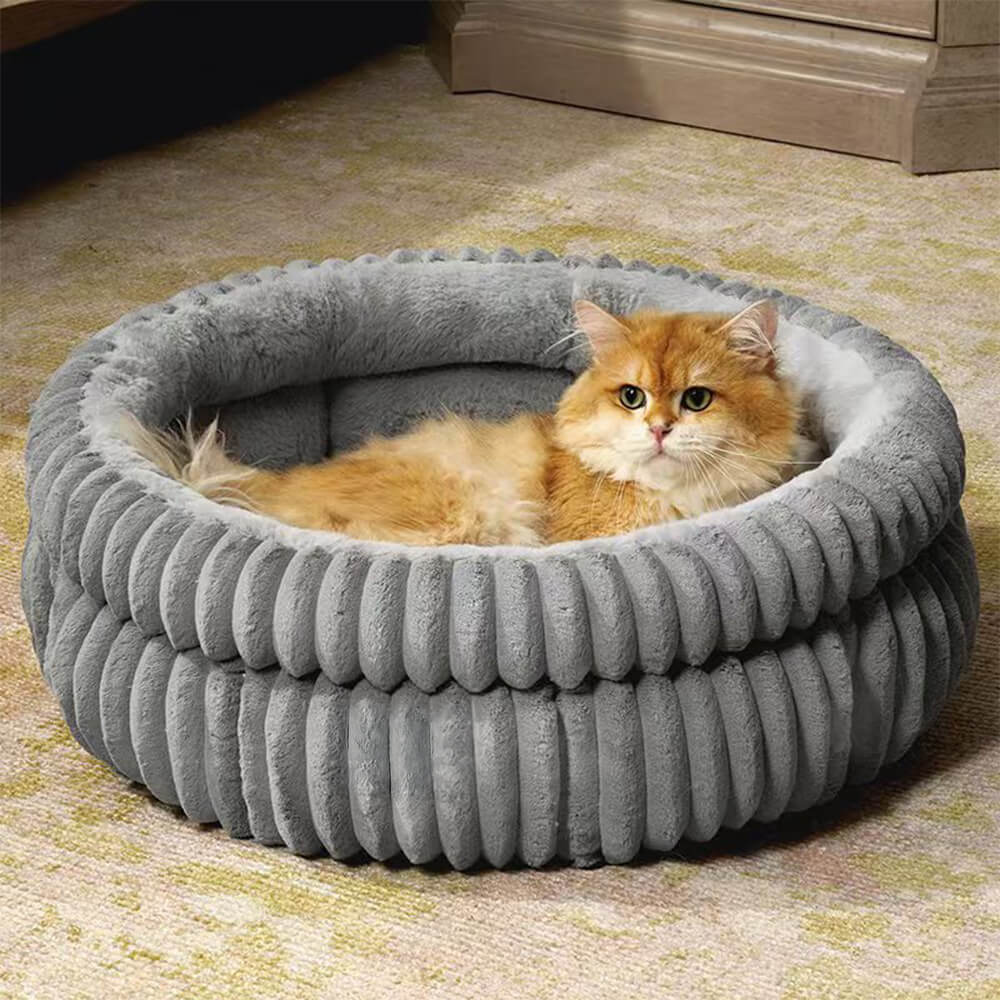 Cama para perros y gatos de piel sintética de conejo, redonda y cálida, estilo minimalista