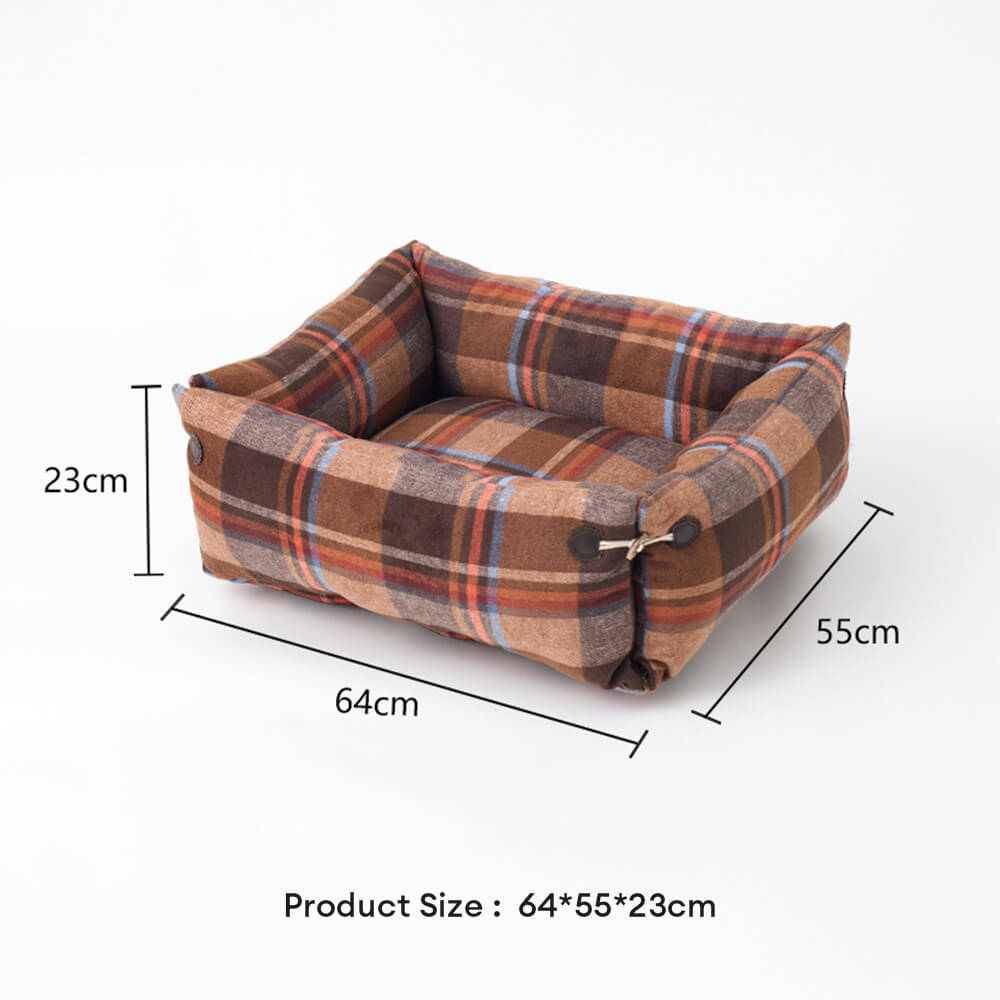 Cama para perros y gatos reversible suave y expandible a cuadros con botón de cuerno