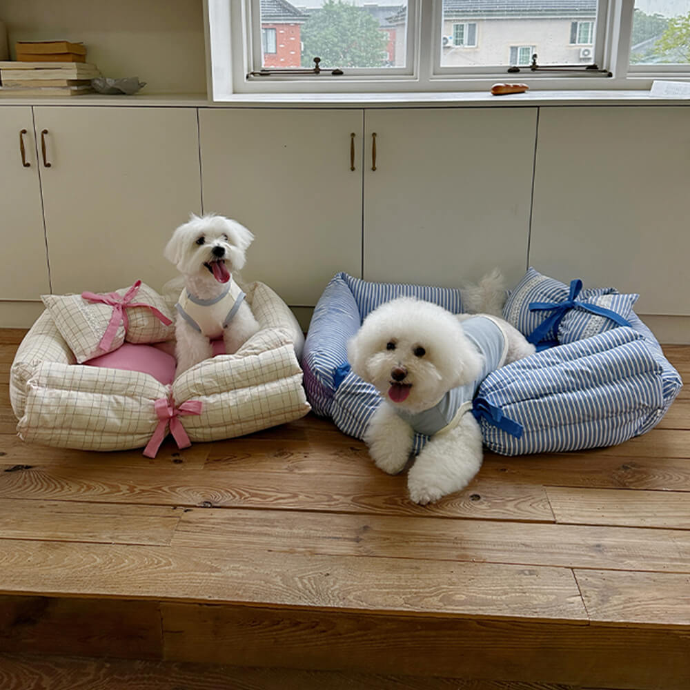 Cama para perros y gatos con relleno de microfibra y lazo de princesa romántica