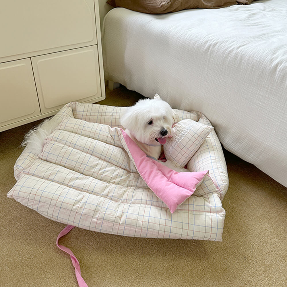 Cama para perros y gatos con relleno de microfibra y lazo de princesa romántica