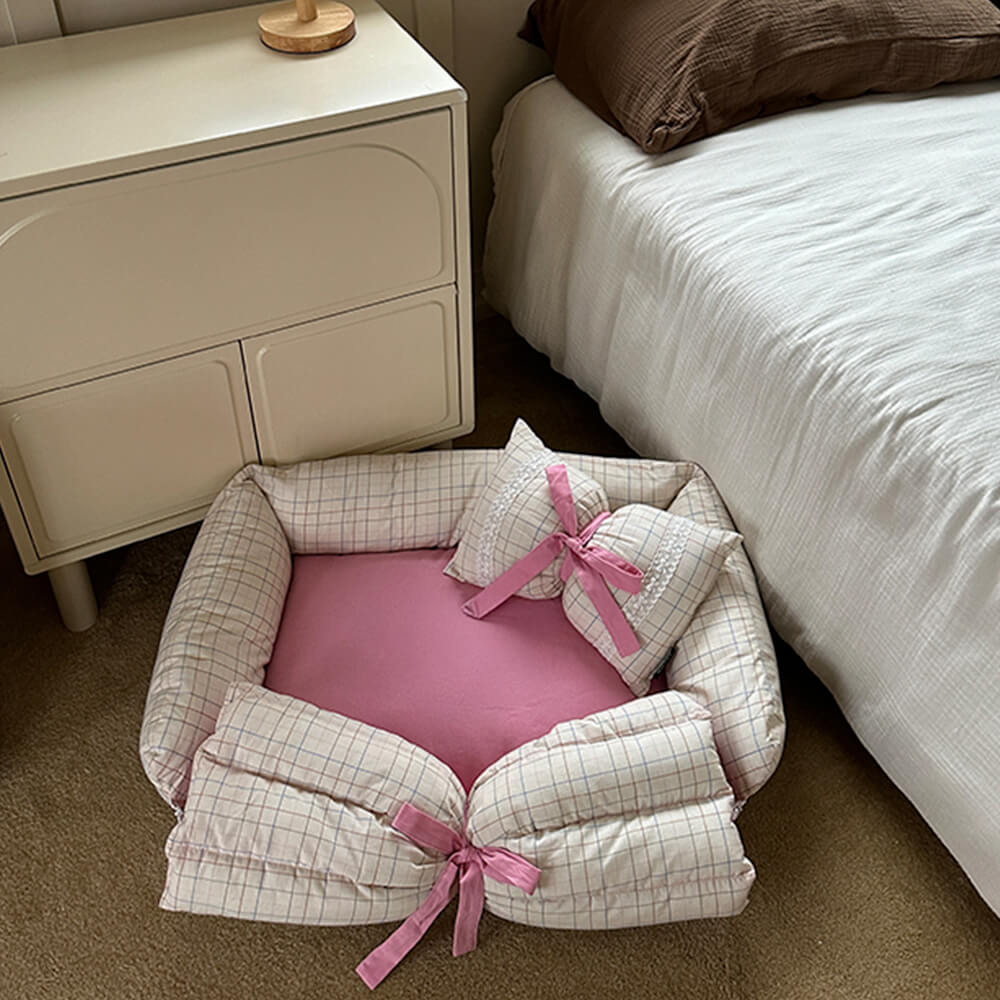 Cama para perros y gatos con relleno de microfibra y lazo de princesa romántica