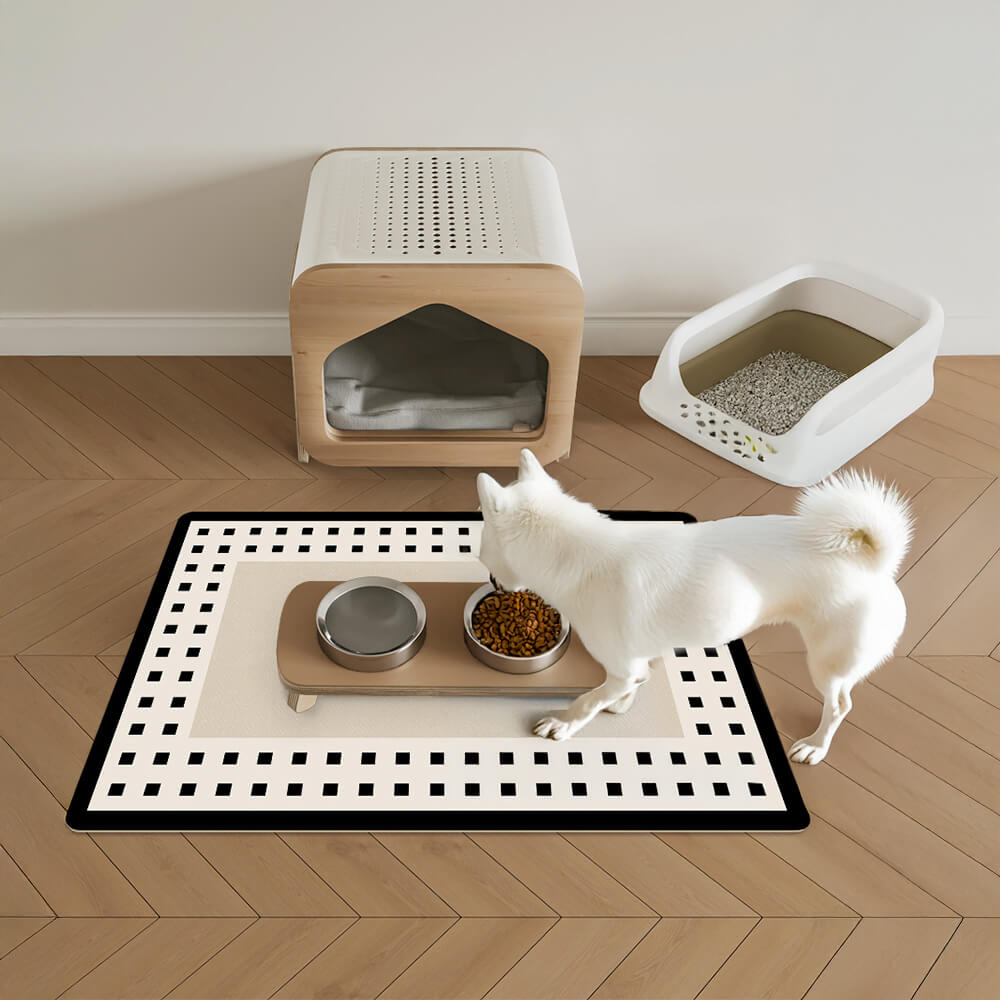 Alfombrilla para alimentar mascotas con respaldo de diatomita geométrica simple y absorbente