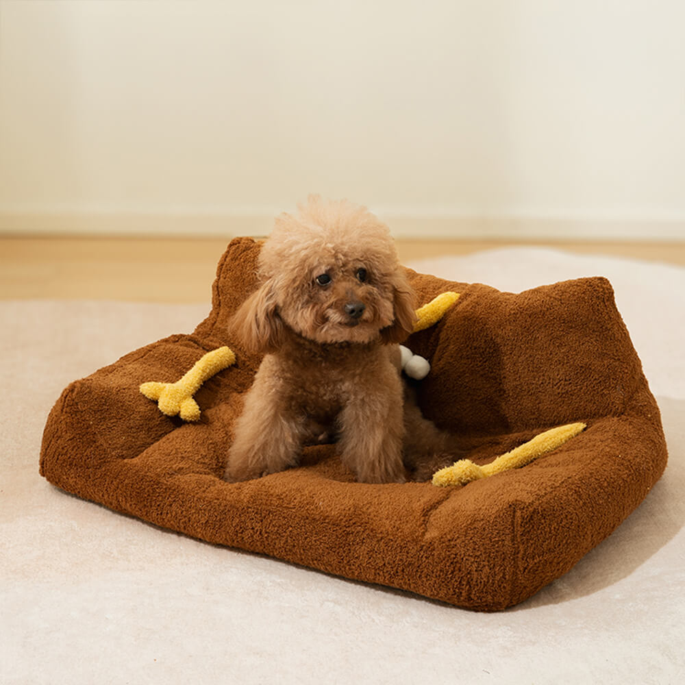 Sofá cama elevado para perros y gatos con diseño de monstruo de peluche suave