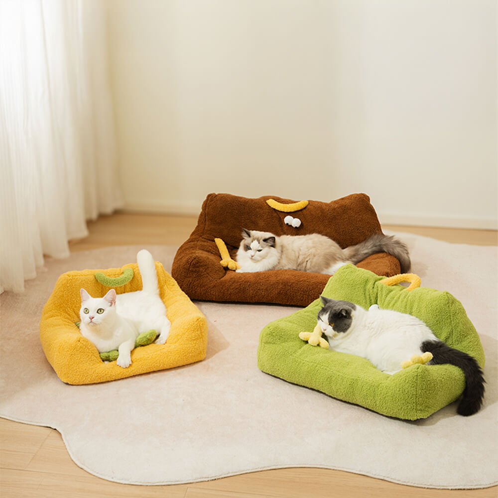 Sofá cama elevado para perros y gatos con diseño de monstruo de peluche suave