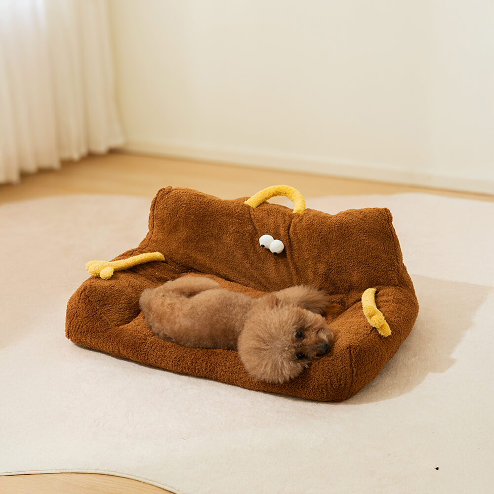 Sofá cama elevado para perros y gatos con diseño de monstruo de peluche suave