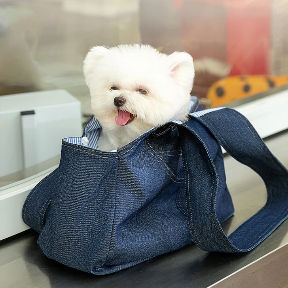 Bolsa de transporte de seguridad para perros y gatos con bolsillos duraderos y espaciosos de mezclilla