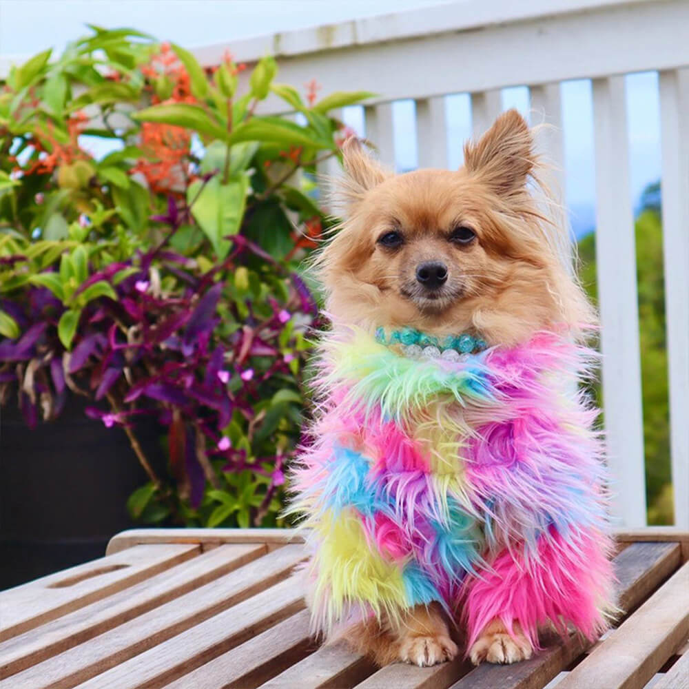 Elegante abrigo de piel sintética de colores suaves y esponjosos para perros