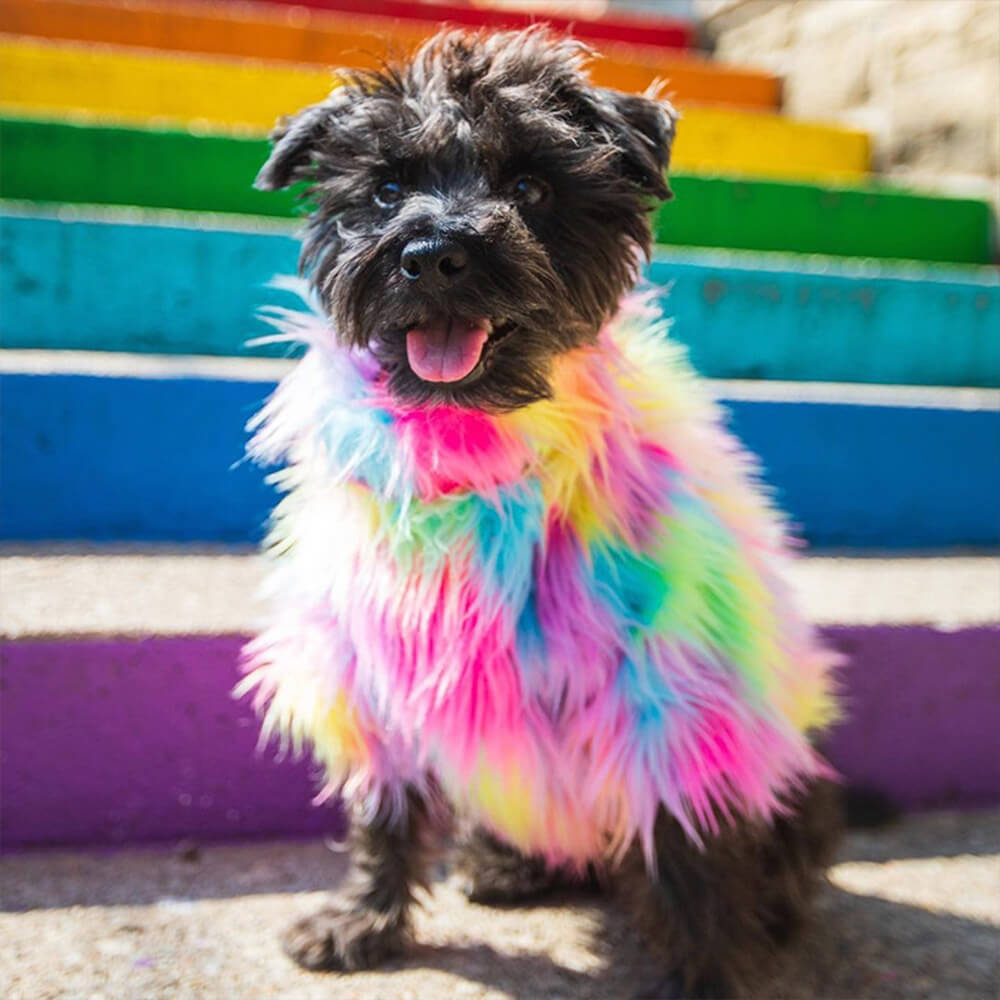 Elegante abrigo de piel sintética de colores suaves y esponjosos para perros