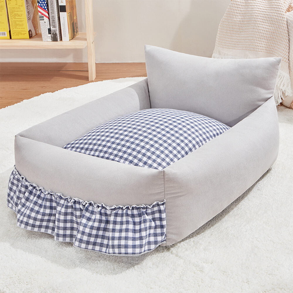 Sofá cama para perros y gatos con respaldo mejorado, con volantes y lavable