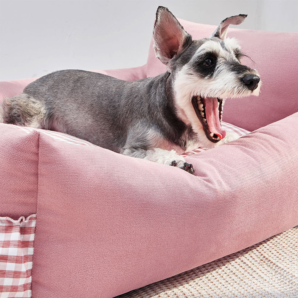 Sofá cama para perros y gatos con respaldo mejorado, con volantes y lavable