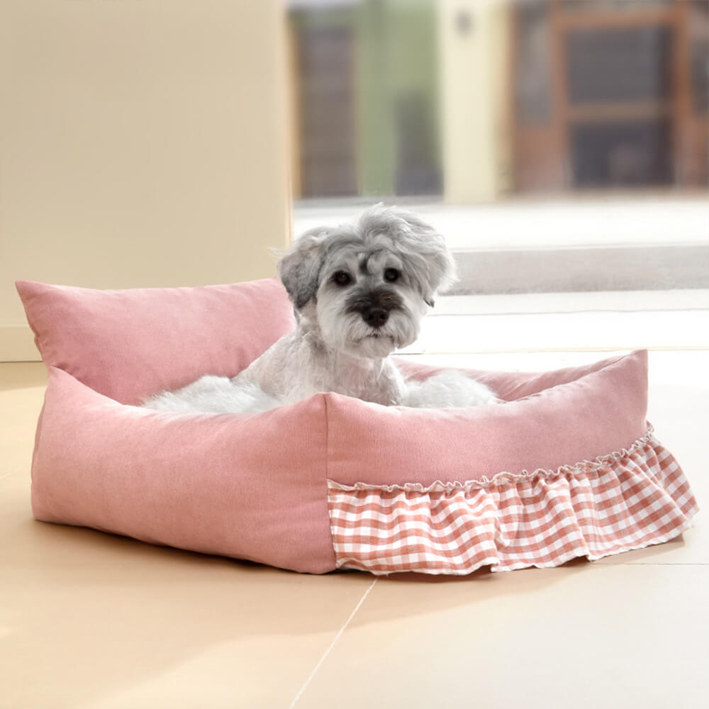 Sofá cama para perros y gatos con respaldo mejorado, con volantes y lavable