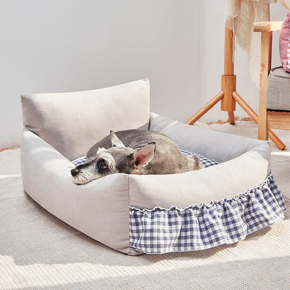 Sofá cama para perros y gatos con respaldo mejorado, con volantes y lavable