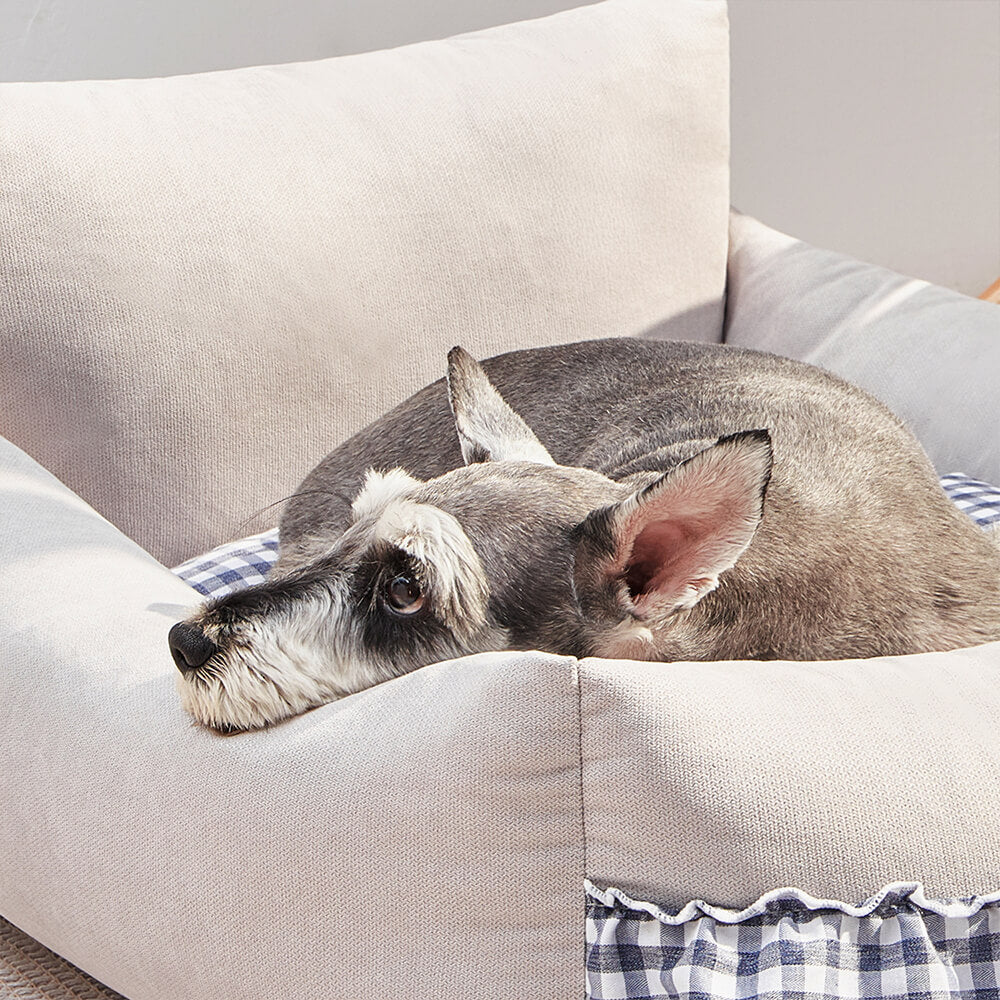 Sofá cama para perros y gatos con respaldo mejorado, con volantes y lavable