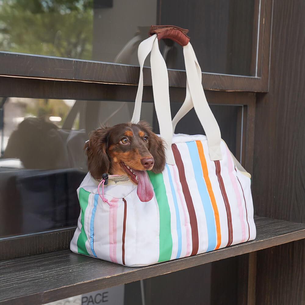 Bolso de transporte para mascotas portátil y estiloso, con rayas, compartido para gatos y dueños